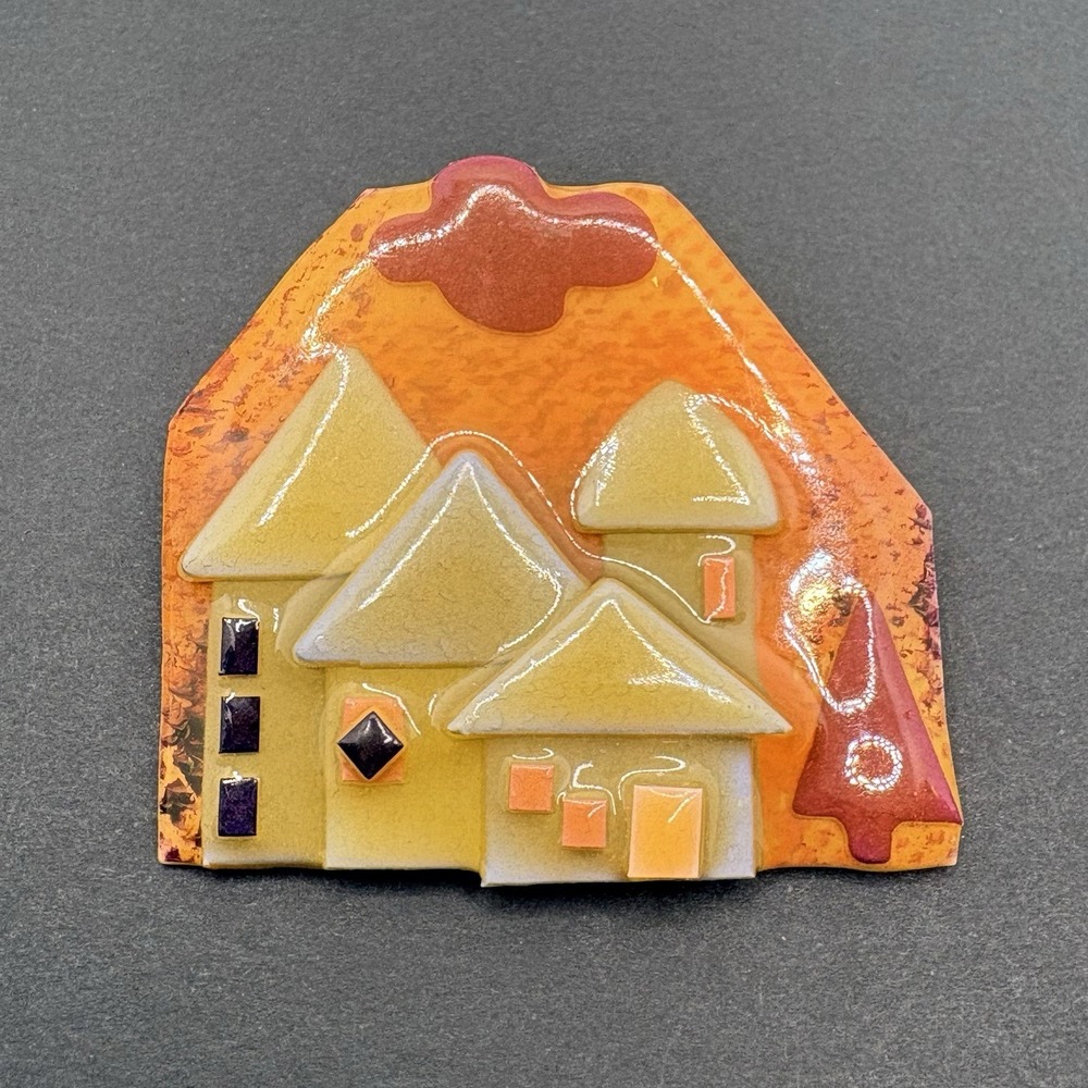 Rare Early House Pins By Lucinda Vintage Orange Green Tree‎ Cloud